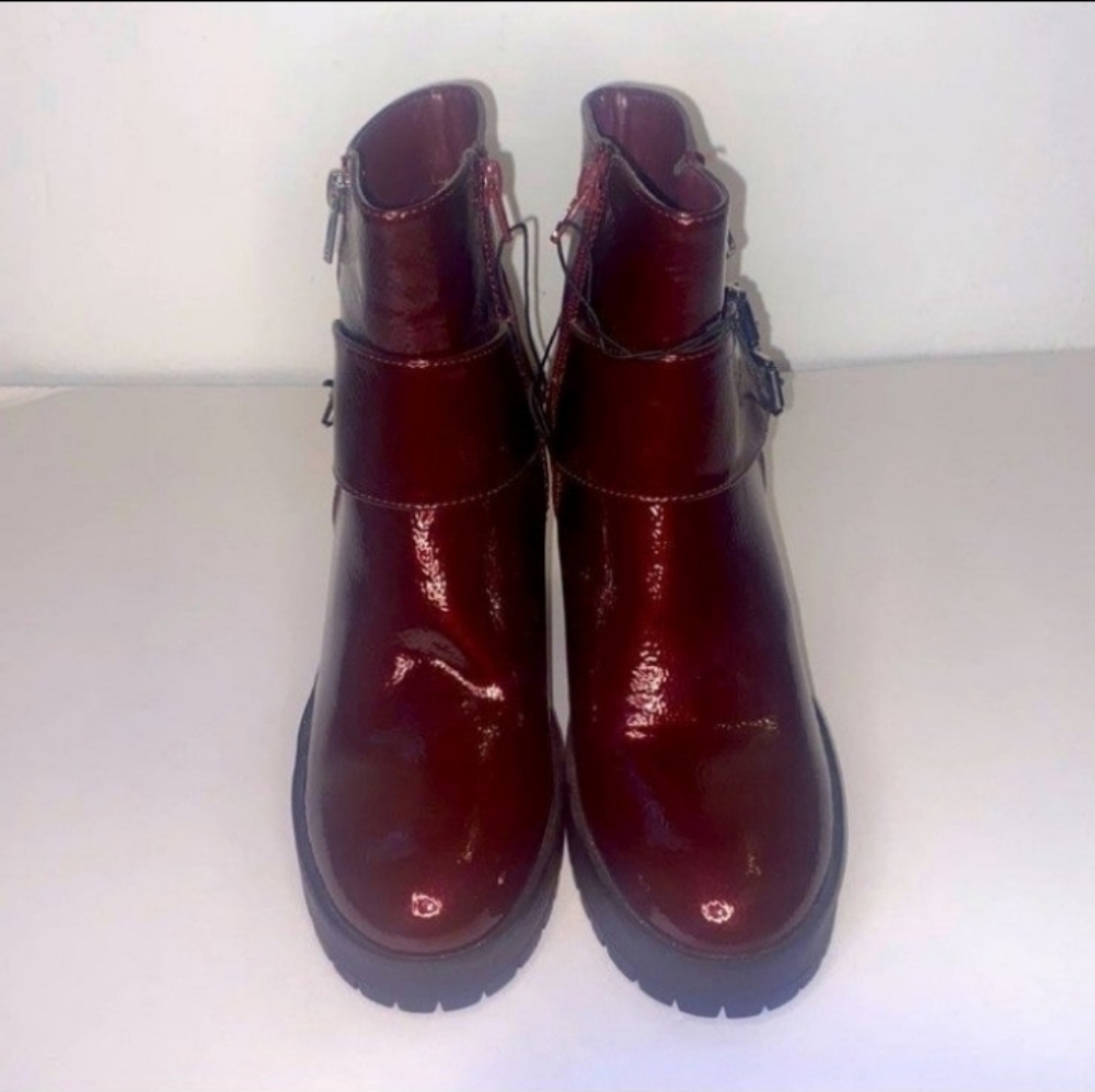 New...Candy Apple Red Patent Leather Chunky Soled Boots Sz 8